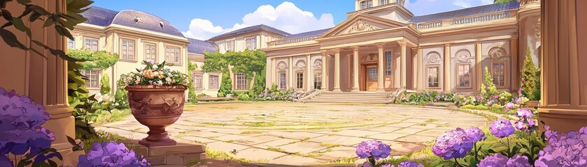 Obraz premium Courtyard Mansion Garden Exterior Sunny Day Use