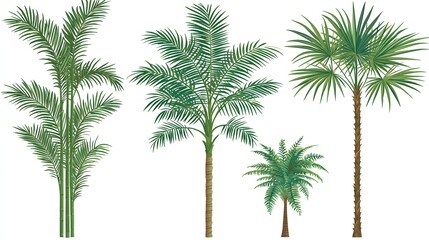 Collection of Various Palm Trees Illustrations Depicting Lush Tropical Vegetation
