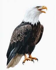 Obraz premium Captivating Bald Eagle Illustration Standing Proudly with Open Beak Against White