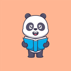 Cute panda reading book cartoon icon illustration	