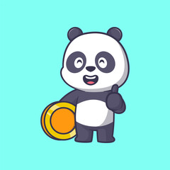 Cute panda holding coin cartoon icon illustration	
