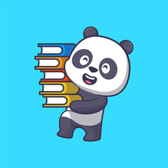 Cute panda holding books cartoon icon illustration	