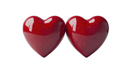 Two red glossy hearts on black background, cut out