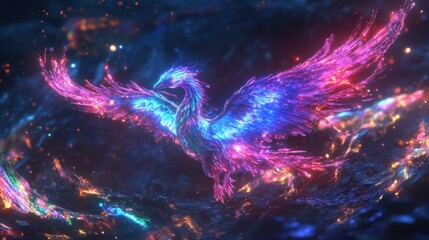 Neon Phoenix Ascending: A Vibrant Display of Mythical Rebirth and Luminescence