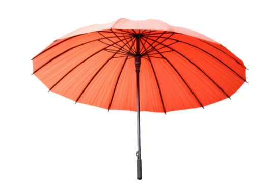 Open red umbrella with black handle on white background, cut out - Powered by Adobe