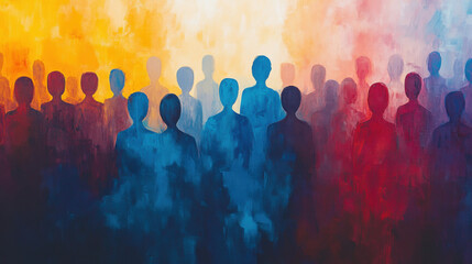 Painting of Abstract Shapes Representing Diverse Crowd of People. Diversity, Equity, Inclusion and Belonging.	