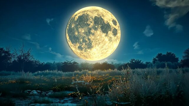 Harvest moon and night sky for National Moonlit Night Day, October 6th, glowing moon, serene setting, tranquil beauty