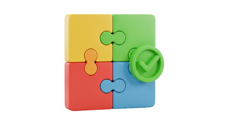Isolated Complete Puzzle Cube with Tick Mark