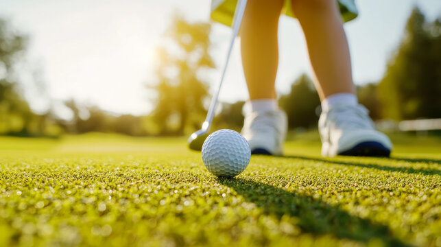 Young golfer practicing swing technique on sunny training range
