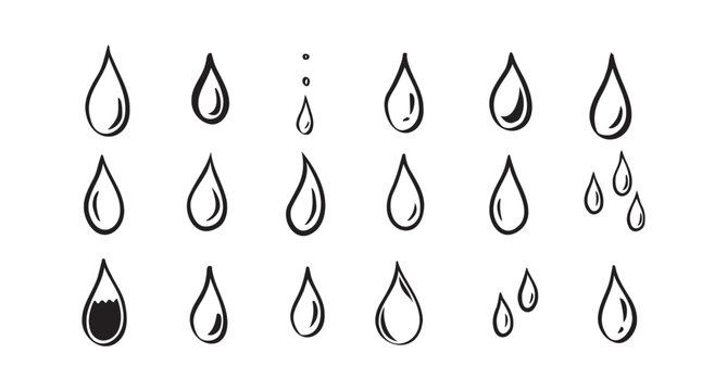 Hand drawn doodle water drop. Water drops icons