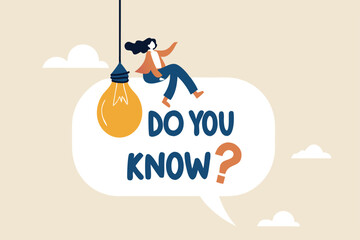 Did you know, fun fact, idea or advice message, useful knowledge or wisdom, expert information, explanation or solution, useful tips concept, woman talk on megaphone on did you know speech bubble.