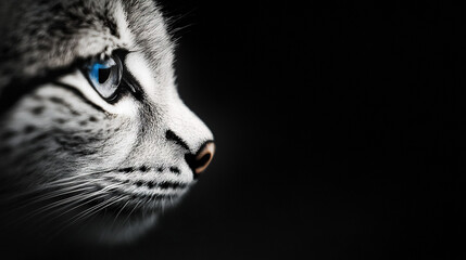   A detailed image of a feline's face with striking blue eyes at its center