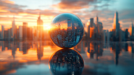 A 3D rendering of a globe centered over a cityscape, symbolizing global expansion, connectivity, and modern growth, highlighting the integration of urban development and global reach.

