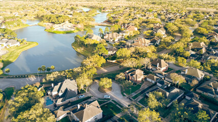 Cul-de-sac dead end street at upscale lakeside residential neighborhood along Eldridge Parkway...