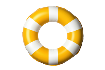 Yellow and white lifebuoy ring for swimming pool safety, cut out