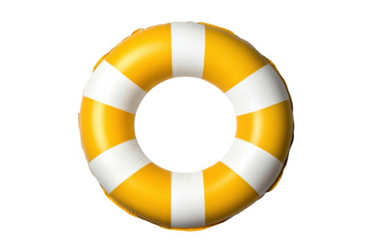 Yellow and white lifebuoy ring for swimming pool safety, cut out
