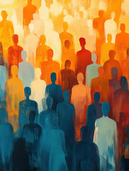 Painting of Abstract Shapes Representing Diverse Crowd of People. Diversity, Equity, Inclusion and Belonging.