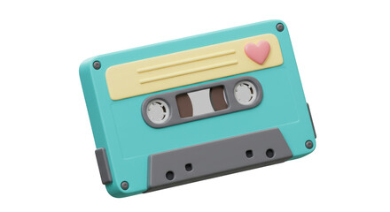 Isolated Retro Cassette Tape with Heart, Symbolizing Music Love