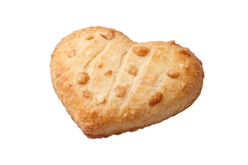 Heart-shaped cookie with peanuts on black background, cut out