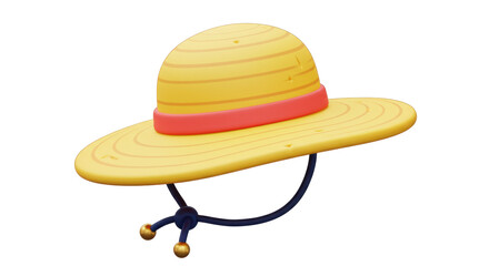 Isolated Striped Straw Hat with Red Band for Summer Vacation