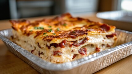 Homemade lasagna on baking sheet