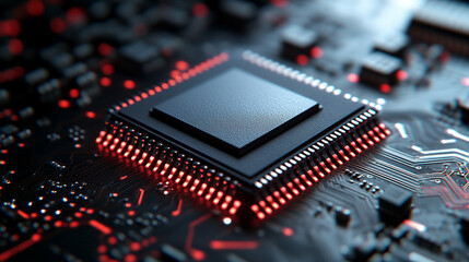 microchip at the center, encircled by dynamic, glowing data streams, symbolizing technological progress and innovation in modern computing and digital transformation