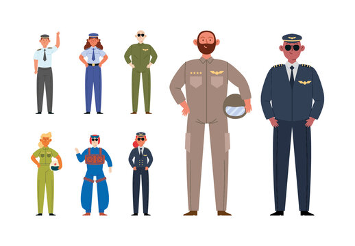 Colorful Military Aviation Occupation Character Cartoon Illustration Set