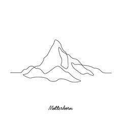 One continuous line drawing of Matterhorn mountain vector illustration. Mountain themes simple linear style vector design concept. Nature and outdoor for your asset design and education purpose.	