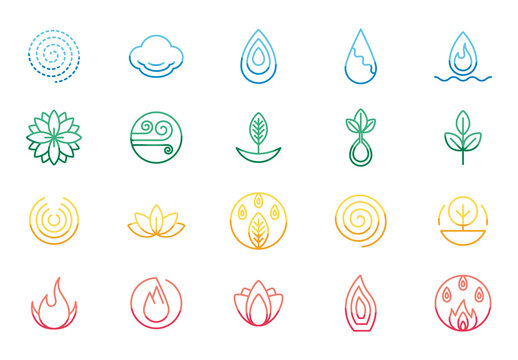 Multicolor Ayurvedic Herbal Nature Wellness Icons Set