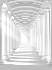 Obraz premium White Corridor with Symmetrical Pillars – Bright and Modern Architectural Background