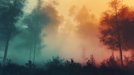Fototapeta premium Tranquil beauty of a misty autumn morning in a wild forest generative ai. Hushed Awakening. Illustration