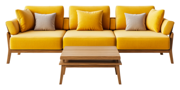 Modern yellow sofa design living room furniture interior stylish isolated on transparent background - Powered by Adobe