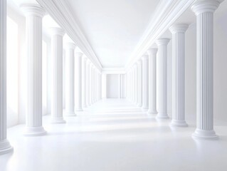 White Corridor with Symmetrical Pillars &ndash; Bright and Modern Architectural Background