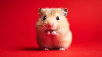 Cute jester hamster posing playfully on a vibrant stage with a joyful expression