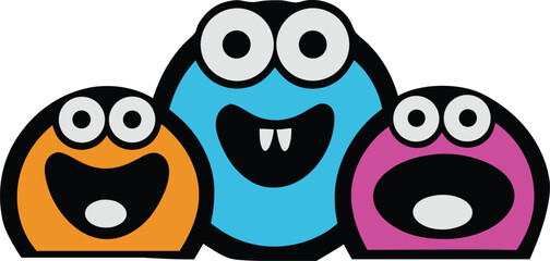 Fototapeta premium funny and cute colorful monsters for Halloween with big open mouths as copy space