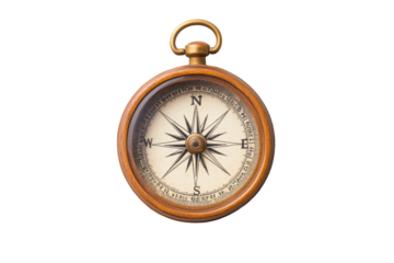 Vintage brass compass with nautical design and cardinal directions, cut out