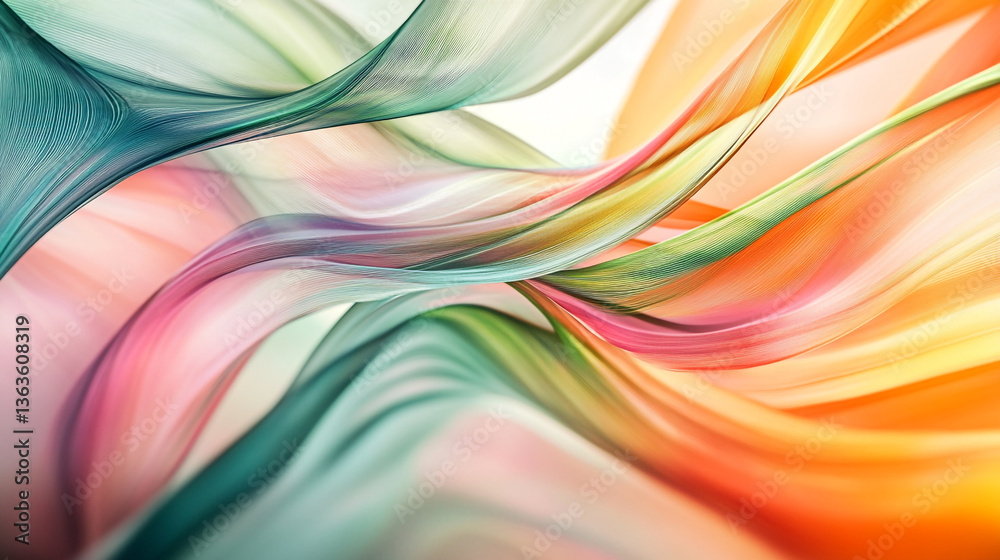 Poster abstract multicolored flowing ribbons creating a dynamic and vibrant visual composition art design