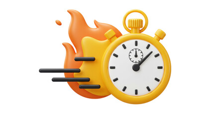 Isolated Stopwatch with Flames Representing Speed and Urgency