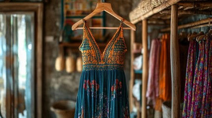 Bohemian Summer Dress: Teal Floral Print
