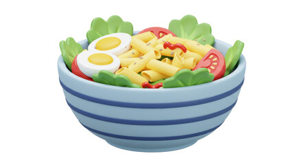 Isolated Bowl of Pasta Salad with Eggs, Tomatoes and Lettuce