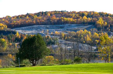 Large Northern Commercial Gravel Pit with Colorful Autumn Colors