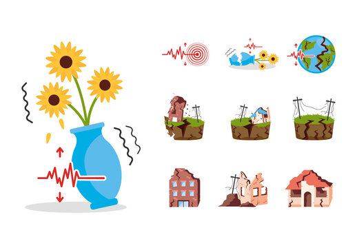 Colorful Earthquake Disaster Cracked Seismic Danger Design Set