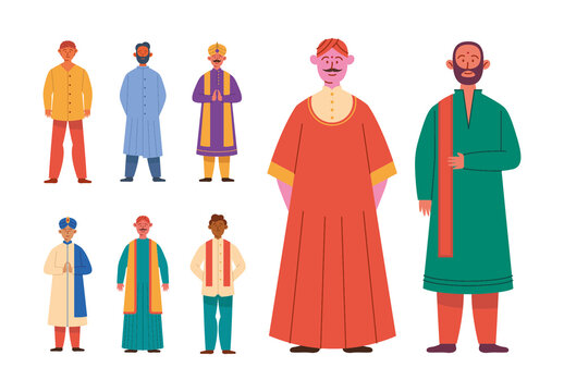 Colorful Traditional Indian Men Costume Ethnic Culture Design Set
