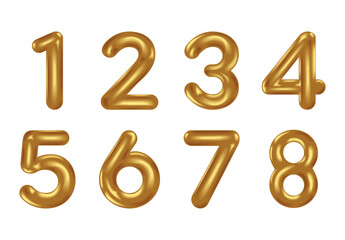 Gold Metallic Balloon Inflated Shiny Party Numbers Icons Set