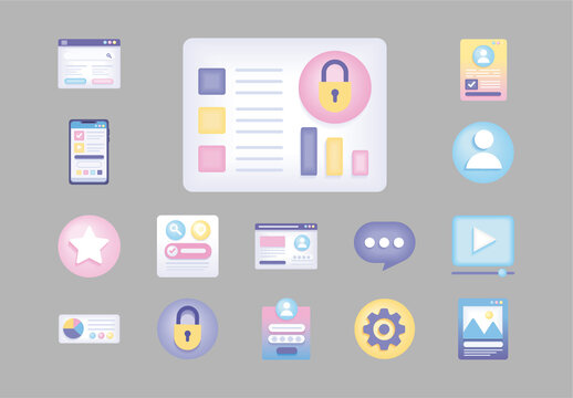 Pastel Gradient Interface Elements Web Mobile Dashboard Icons Set
