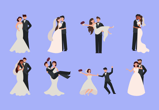 Elegant Wedding Couple Ceremony Bride Groom Romantic Illustration Set
