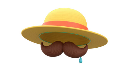 Isolated Straw Hat with Mustache, Comical Character