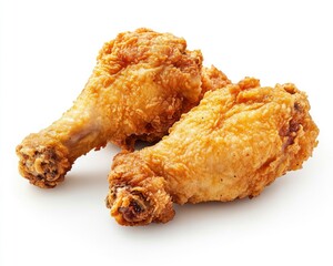 Crispy Fried Chicken Drumsticks on White Background for Food Photography