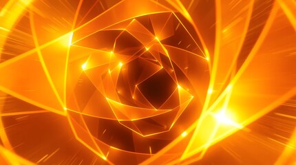 Abstract image of an orange light tunnel with geometric shapes and glowing lines.
