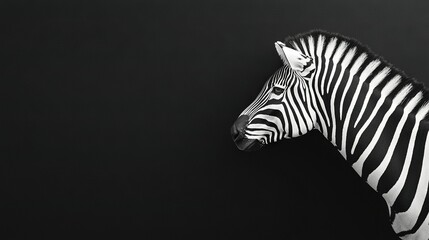 Fototapeta premium A monochrome image of a zebra's head on a dark background, with the animal's head prominently displayed in the foreground